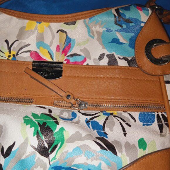 Rosetti floral print shoulder bag with light brown laether and chrome zippers - Picture 4 of 11